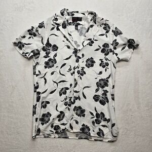 JF J.Ferrar Floral Button Up Shirt Slim Fit Black White Men S Hawaiian‎
